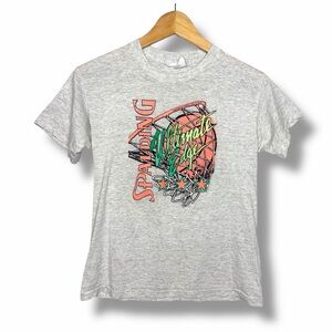 Vintage Spalding Ultimate Edge Basketball Tee Neon Graphic USA Made Youth L